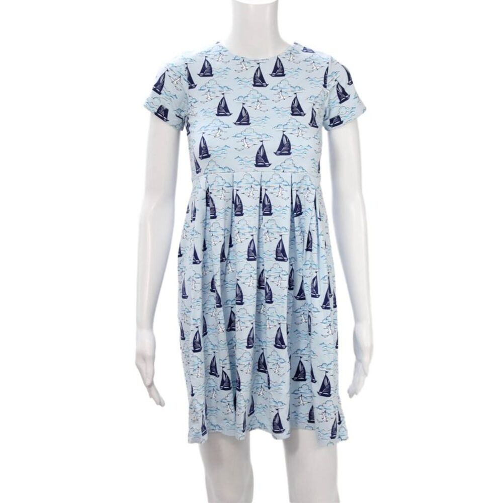 Rachel Riley Girls Boat Print Short Sleeve Dress Blue Size 10Y